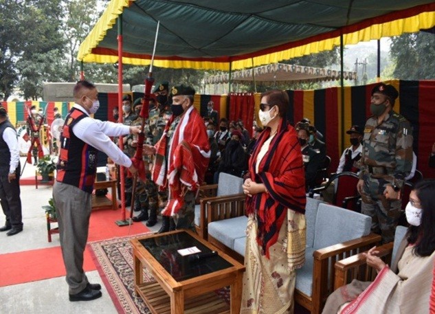 Officials being felicitated during the ex-servicemen rally organised for veterans of NAGA Regiment from Nagaland and Manipur at Rangapahar Military Station on January 11.  (Photo Courtesy: PRO (Def) Kohima)